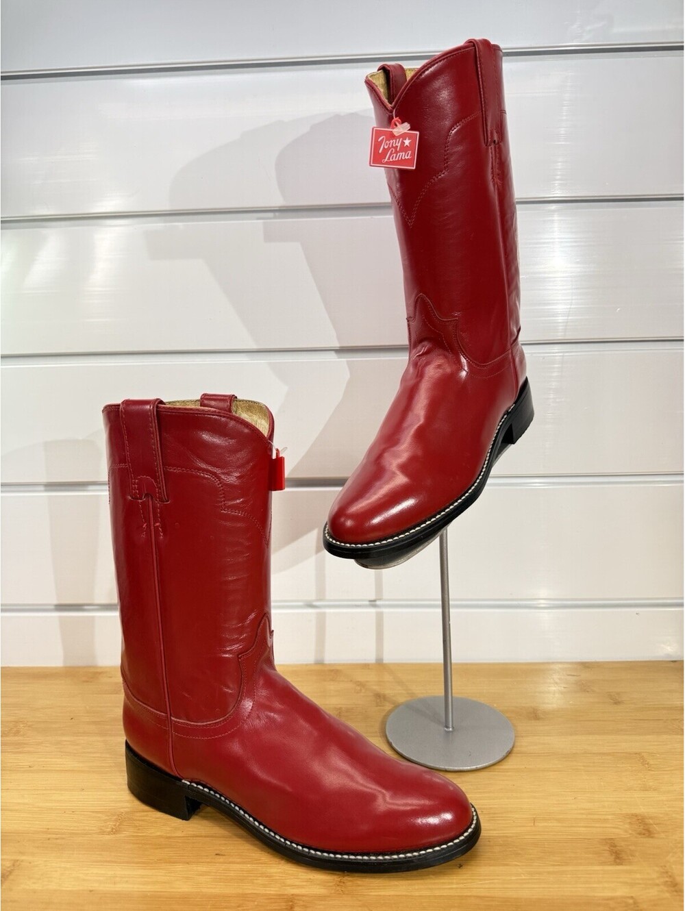Vintage Tony Lama Women's Red Leather Roper Boots Size 5 B